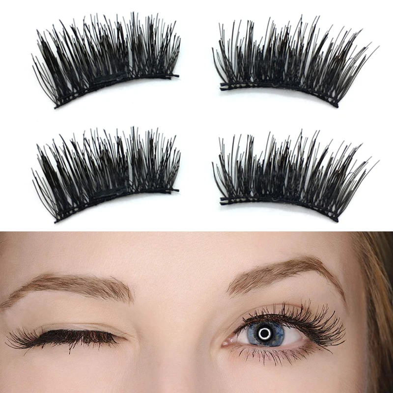 

Reusable 4Pcs False Eyelashes Long Magnetic No Allergy Cross Natural Look Thick Eye Lashes Extension Imported Fiber