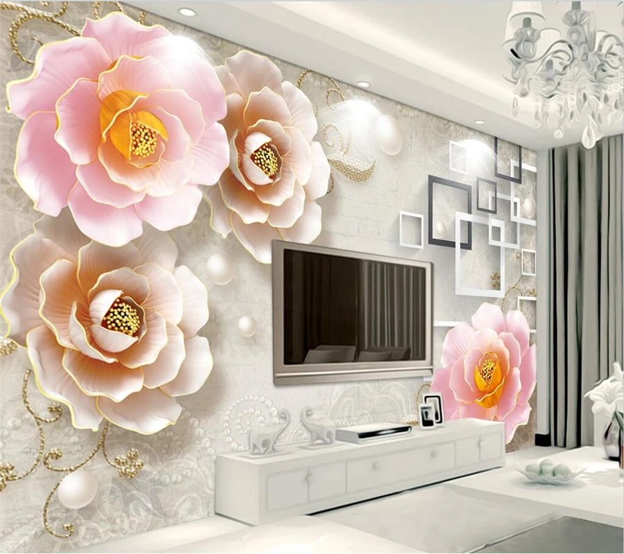 

Customized 3D wallpaper embossed flower blooming rich and honorable peony mural new Chinese style living room bedroom TV обои