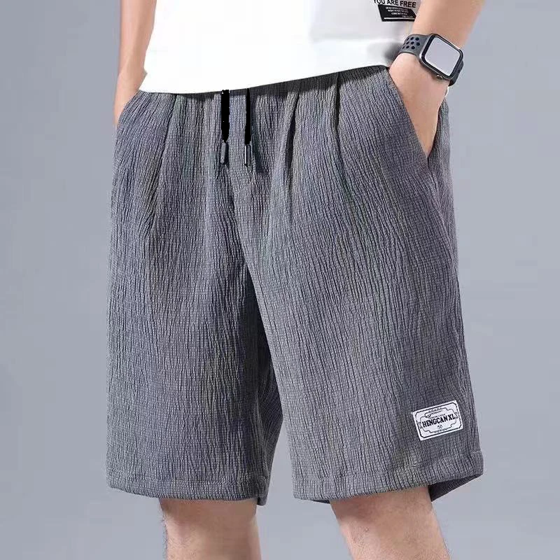 2021 Summer Shorts Men's Ice Silk Breathable Loose Sweatpants Male Solid Color Drawstring Printed Casual Shorts casual shorts for men