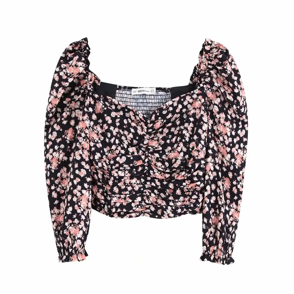 Увядшие Англия Винтаж Цветочный Эластичный квадратный воротник blusas mujer de moda кимоно блузка женские топы и блузки