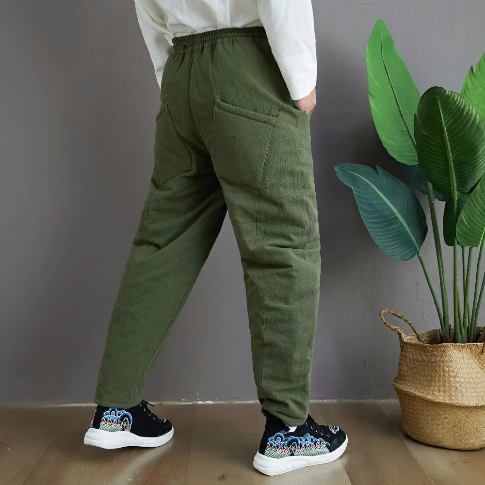 LZJN 2019 Winter Warm Men Thick Pants Double Layer Quilted Casual Pockets Male Winter Joggers Drawstring Cotton Linen Trousers (13)