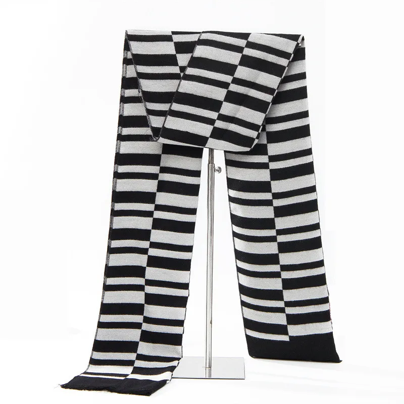 Stripe Black White Мужской повседневный кашемировый шарф, мужской модный шарф в клетку, 30 см* 180 см, зимний теплый Гладкий мужской шарф - Цвет: Stripe Black White