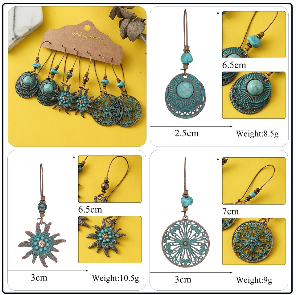 41 Style Silver Rose Gold Color Earrings Ethnic Bohemia Vintage Mixed Styles Long Leaf Big Round Circle Shell Shape Wooden Stones Beads Geometric Bronze Met (31)
