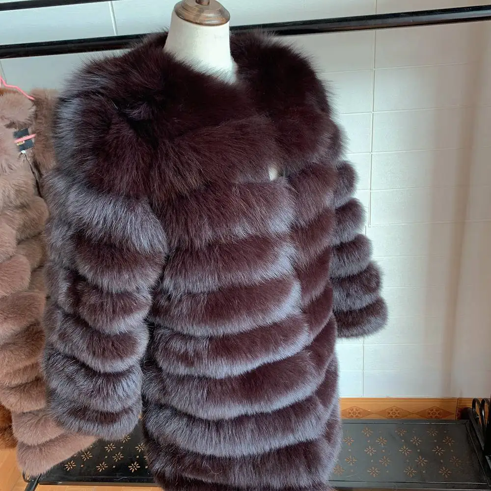 Real fur Real Fox Fur Coat Women Natural Real Fur Jackets Vest Winter Outerwear Women Clothes - Color: brown