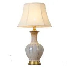 Белая Керамическая Настольная лампа с синими вертикальными полосками для спальни, прикроватная тумбочка для гостиной, фойе, рабочий стол, ночной Светильник 190132