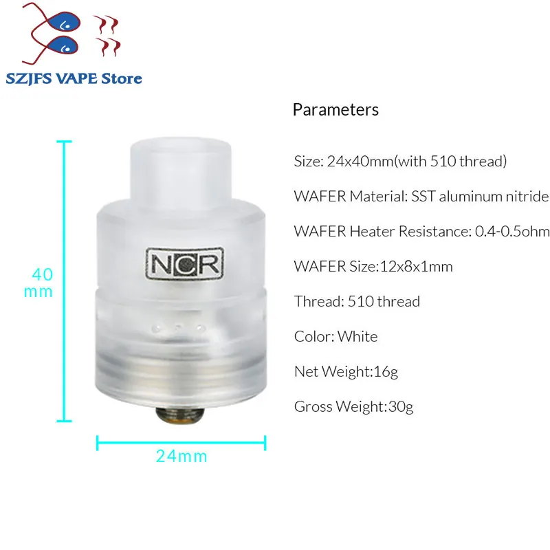 

New Design NCR RDA Tank Electronic Cigarette RDA Vape Tank Atomizer 24mm Vaporizer Atomizer PEI Metal Material 0.4-0.5ohm gen25
