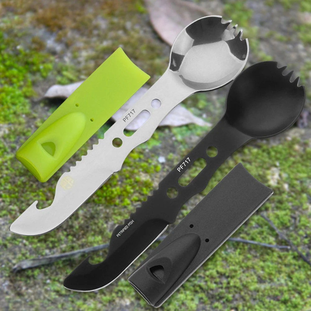 Tableware Camping Cutlery Fork Spoon Bottle Opener Whistle Picnic Tool 