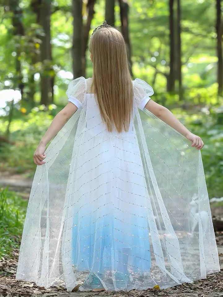 Snow Queen 2 Cosplay Elsa Anna Girls Dress Summer Casual Mesh Princess Dress Party Performance Costume 4-12 Years Kids Dresses