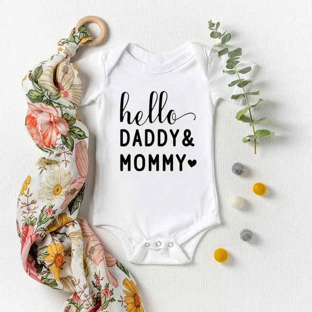 

Hello Daddy&mommy Print Bodysuit for Newborns Summer Cotton Short Sleeve Baby Clothes for Newbron Infant and Toddler Playsuit