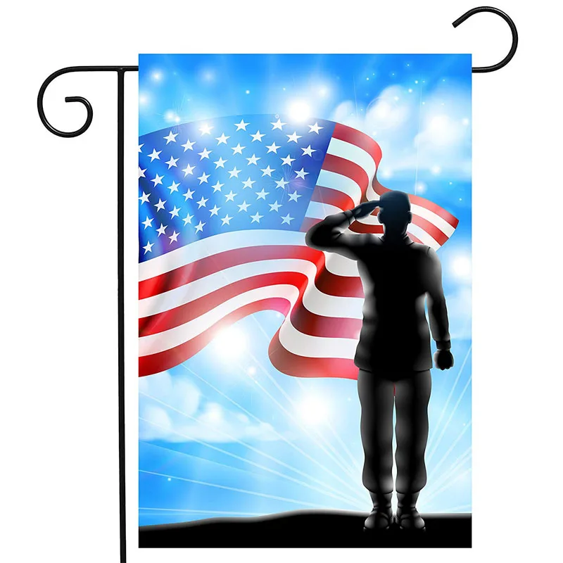 American Flag Veterans Day Soldier Military Garden Yard Flag 12"x 18" Double Sided, Polyester Memorial Patrotic Army 4th of July