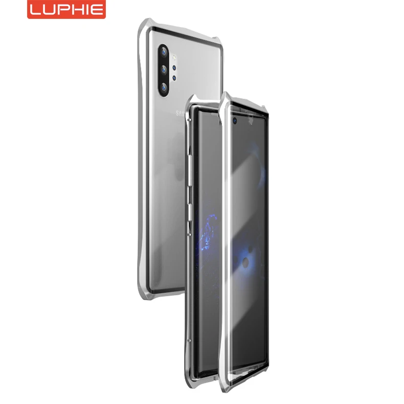 Серебристый Магнитный адсорбционный чехол для телефона samsung Galaxy Note 10 Plus+ чехол 360 магнитный чехол металлический чехол - Цвет: Серебристый