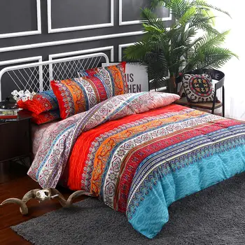 

Bohemian Bedding Set Brushed Microfiber Bohemian Striped Pattern Bed Sheet Set with 1 Duvet Cover and 2 Pillowcases Home Textile