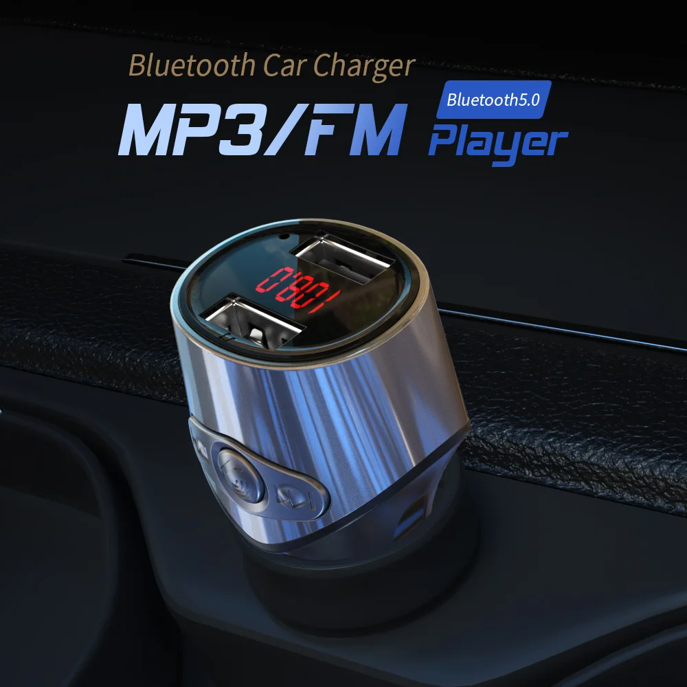 Автомобильное зарядное устройство с двумя USB, Bluetooth 5,0, fm-передатчик, Автомобильный MP3-плеер, комплект, автомобильное зарядное устройство, радио, модулятор, поддержка u-диска