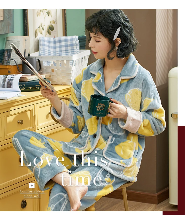 Winter Flannel Pyjamas Women Pajamas Sets Warm Long Sleeve Sleepwear Pijama Mujer Winter Female Night suit Homewear Pyjamas