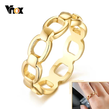 

Vnox Basic 5mm Wide Band Cuban Link Chain Rings for Women Gold Color Stainless Steel Wedding Bands Promise Love Eternity Jewelry