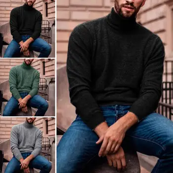 

Men Solid Color Long Sleeve Turtle Neck Warm Knit Shirt Pullover Sweater Top