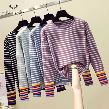 

Women Fashion O-neck Casual Sweater Female Joker Striped Knitted Pullovers Ladies Casual Comfort Soft Spring Sweater Fashion New