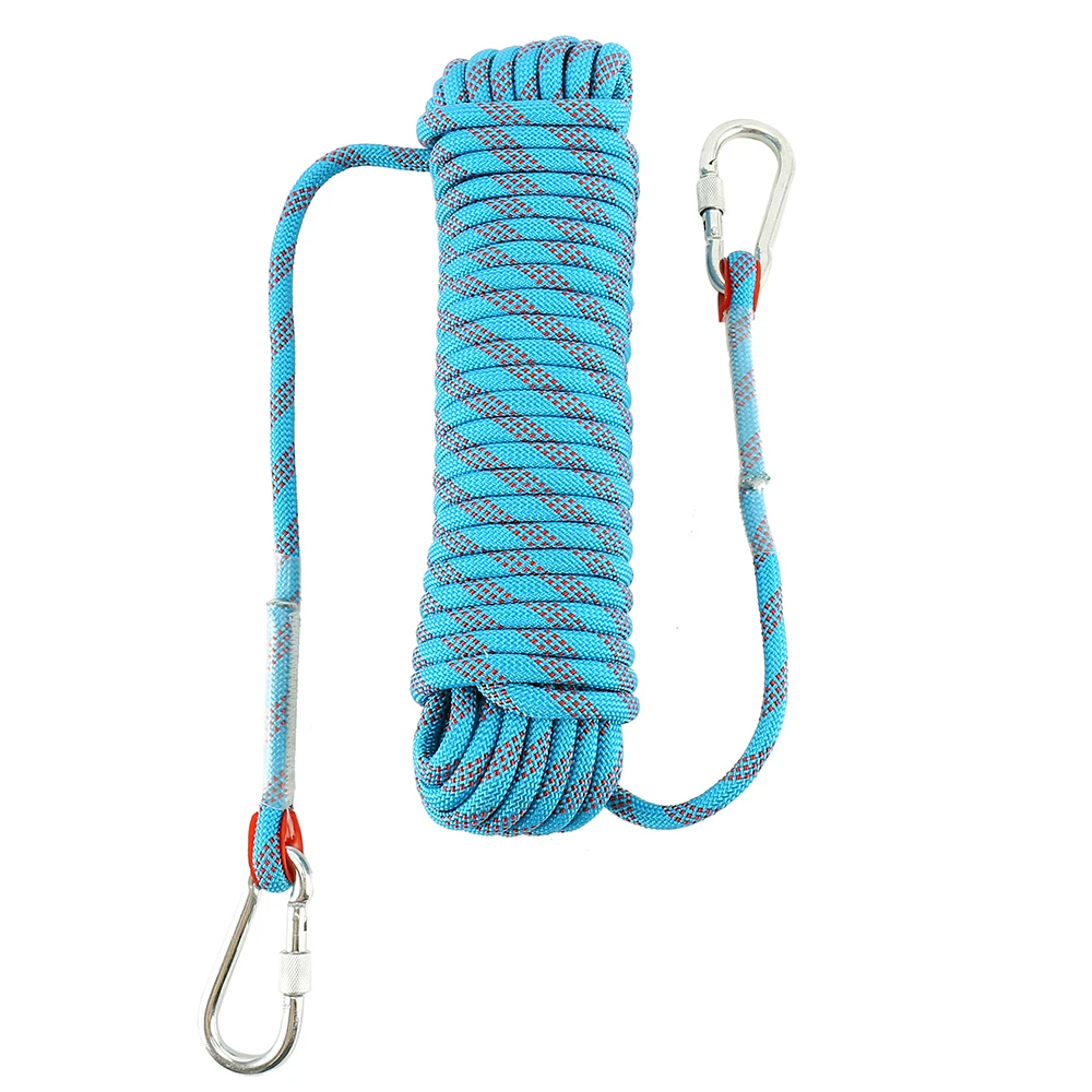Outdoor Rock Climbing Rope Length 20m Diameter 10mm  Survival Fire Escape Safety With Carabiner  Mountaineering Equipment