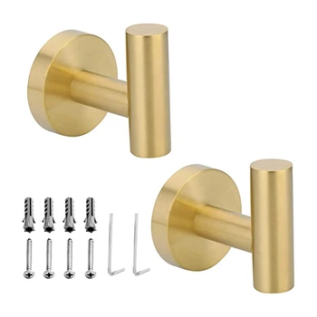 

2 Pcs Gold Hooks for Wall Modern Towel Hook Coat Robe Hooks Brass Towel Hook Bathroom Towel Hooks Brushed Nickel