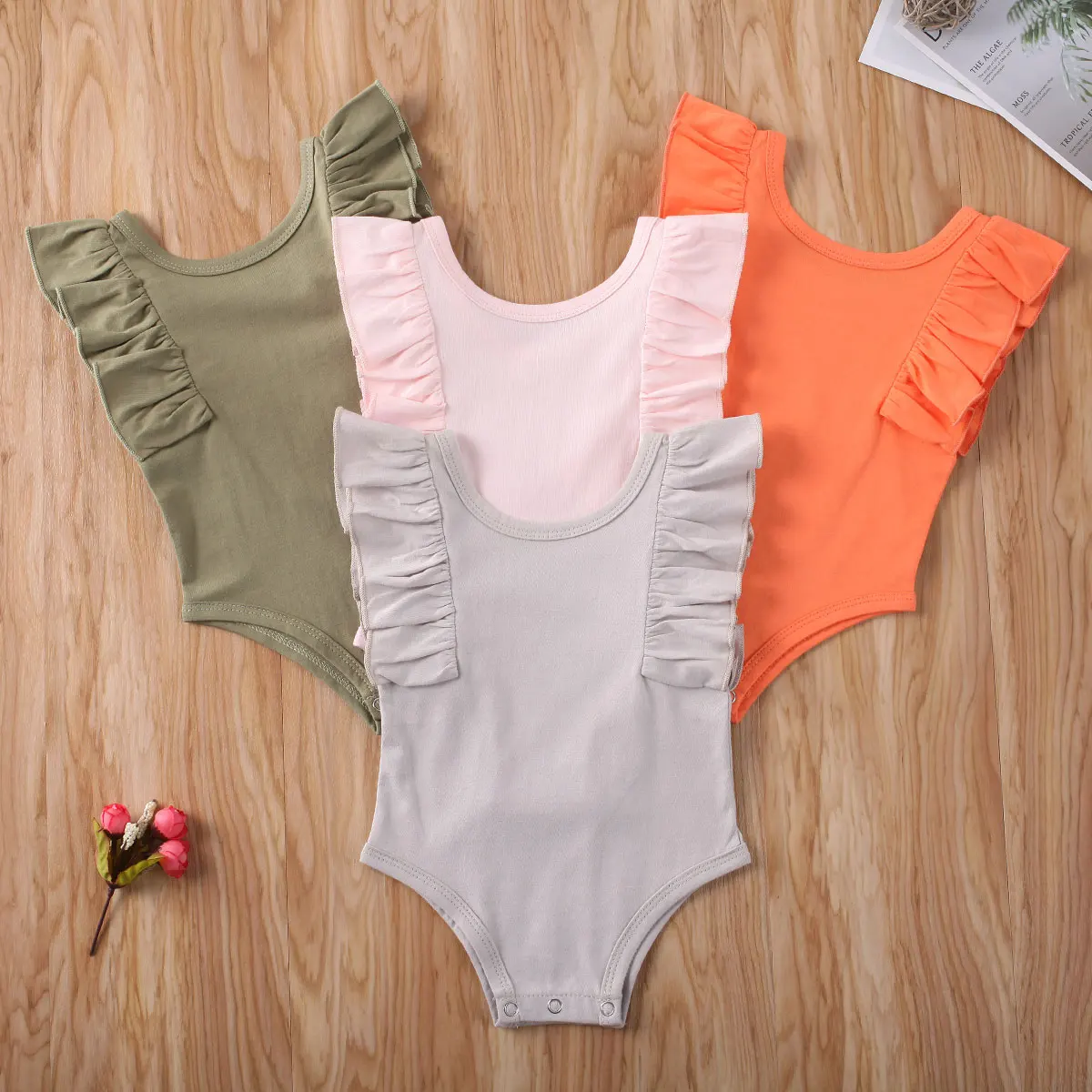 

AA Baby Girl Bodysuit Newborn Cotton Clothing Ruffle Solid Color Jumpsuit Playsuit One Piece Clothes Sunsuit 0-18M