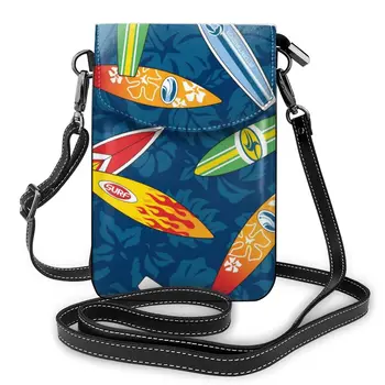 

Fashion Woman Shoulder Bag Surfboard Tropical Leaf Background Ladies Small Bag Wild Simple Female Daily Messenger Bag