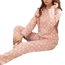 Женский пижамный комплект в горошек, фланелевый зимний женский пижамный комплект из двух частей, женская пижама с рисунком, домашняя одежда, Женский Пижамный костюм