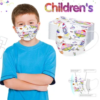 

50/100pcs Children's Cartoon Breathable Mask Disposable Three-Layer Protective Cover Printing Reusable Protection Facemask Kids