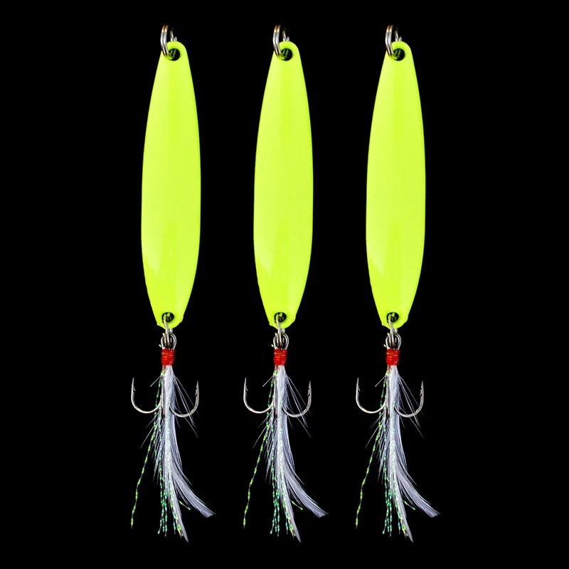 

Luminous Fishing Spoon Lures 1 Piece Metal Yellow Flasher Feather Fishing Spoon Salmon Trout Hard Lure 5g 7g 10g 14g