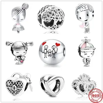 

2020 New boy and girl forever family tree lock heart Beads fit Original Pandora Charms Silver 925 Bracelet DIY Women Jewelry