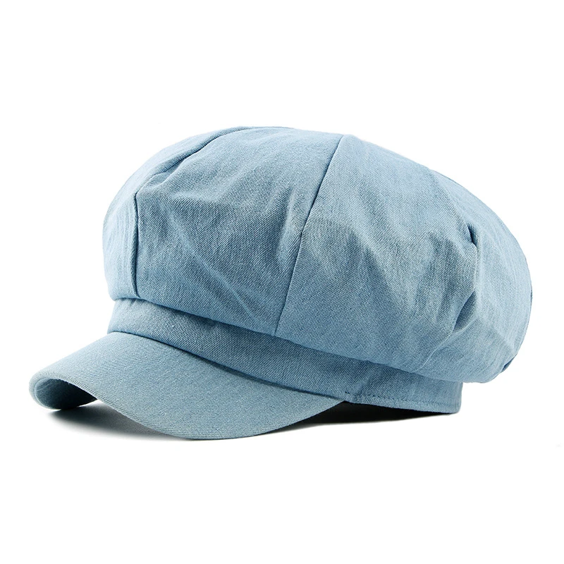 New Women Leisure Octagonal Hat Ladies Denim Beret Hat Cowboy Cap Newsboy Gatsby Cap Octagonal Baker Peaked Beret Driving