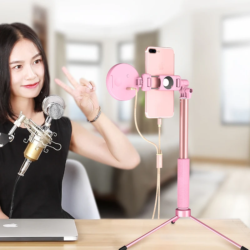  1.7m Extendable live Tripod Selfie Stick Support LED Ring light Stand 4 in 1 With Phone Mount for i