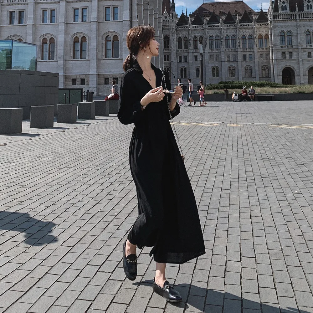 

Photo Shoot Hepburn Elegant Cotton Linen Black And White with Pattern Long Skirts 2020 Spring New Style WOMEN'S Dress Retro Wais