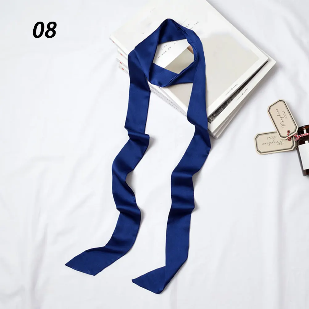 08 Navy Blue Sparsil весенний однотонный узкий длинный шарф для женщин, новые мягкие шарфы 200 см, стильный галстук, ремень на запястье, маленькая лента - Цвет: 08 Navy Blue