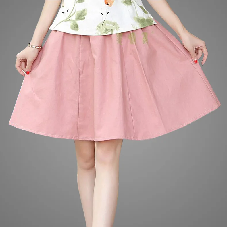 

WOMEN'S Dress Summer Versatile New Style Flax Solid Color Casual Fresh Pleated Puffy Cotton Linen Short Skirt A- line Skirt Skir