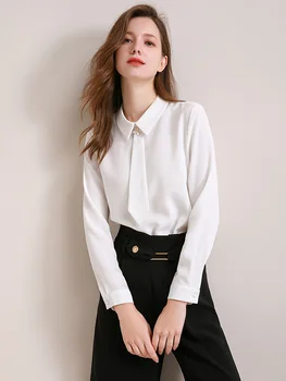 

Women Shirt Women 2020 Spring New European Necktie Solid Color Ol Professional Belly Chiffon Shirt Very Fairy Top