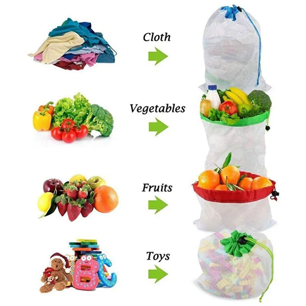 12Pcs/set Reusable Mesh Produce Bags Washable Eco Friendly Bags Fruit And Veg Bags For Grocery Shopping Storage Fruit Vegetable
