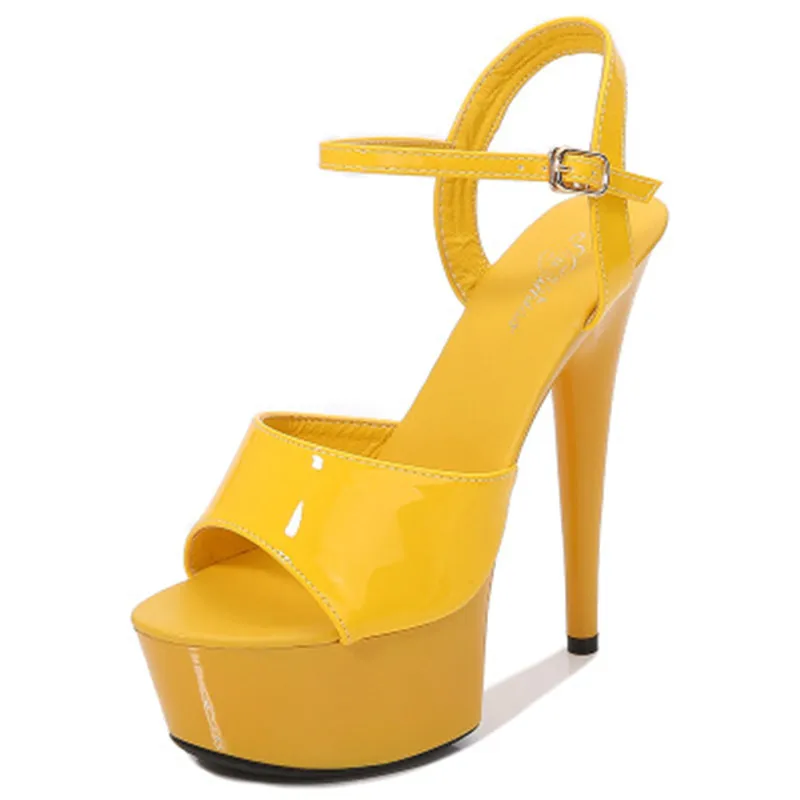 

Model catwalk high heel stiletto heel sexy yellow waterproof platform 15cm hate sky superb high heel women's fashion sandals