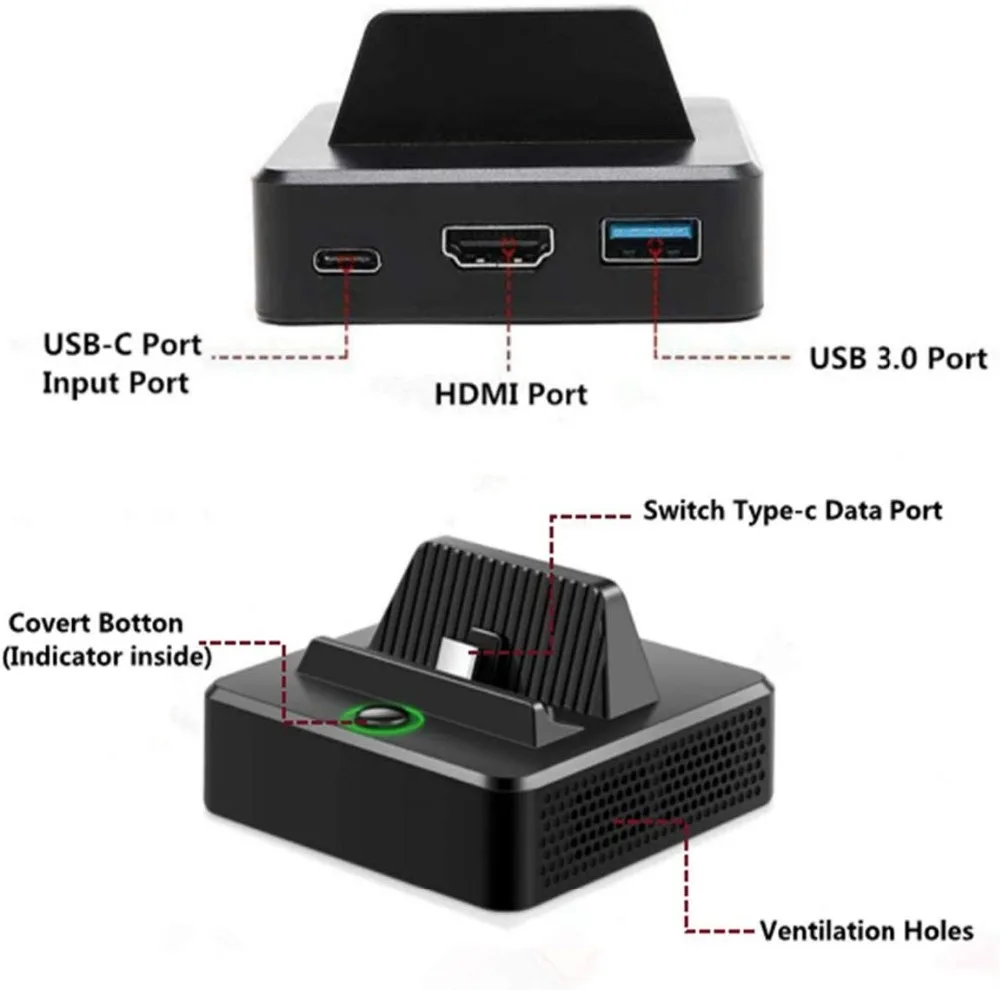 Портативная зарядная док-станция с разъемами usb type C, порт ввода питания HDMI, видео порт, поддержка данных 4K1080P и USB 3,0