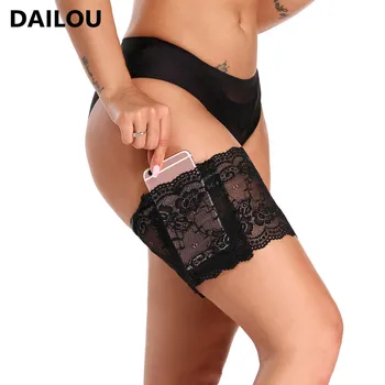 

1Piece Sexy Lace Thigh Bands Women Leg Warmers Invisible Non-slip Phone Card Pocket Anti-friction Silicone Thigh Strap dijenband