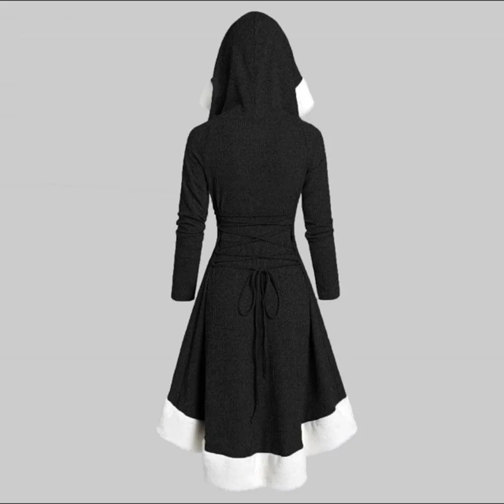 Ropa mujer, рождественское платье, женская зимняя мода, длинный рукав, пэчворк, с капюшоном, винтажное платье, вечерние платья, roupa feminina