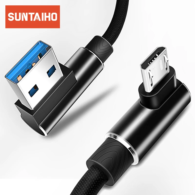 Micro USB Cable 3A Fast Charger USB Cord Suntaiho 90 degree elbow Nylon Braided Data Cable for Samsung/Sony/Xiaomi Android Phone charger type for android