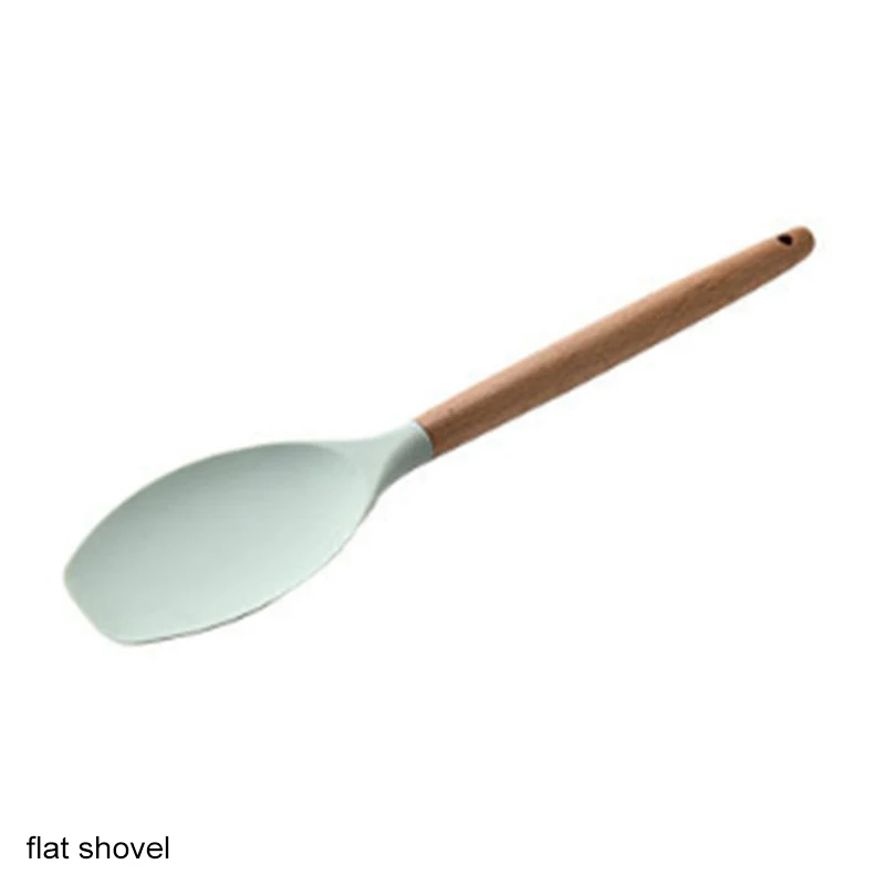 flat shovel 1 шт. силиконовые портативные пищевые деревянные ручки инструменты для приготовления пищи токарные щипцы лопатка суповая ложка антипригарные Кухонные гаджеты - Цвет: flat shovel