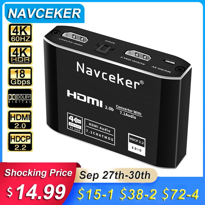4K HDMI к RCA аудио экстрактор SPDIF конвертер адаптер AV RSA поддержка @ 60 Гц RGB 8:8:8 HDCP 2 3 5 мм