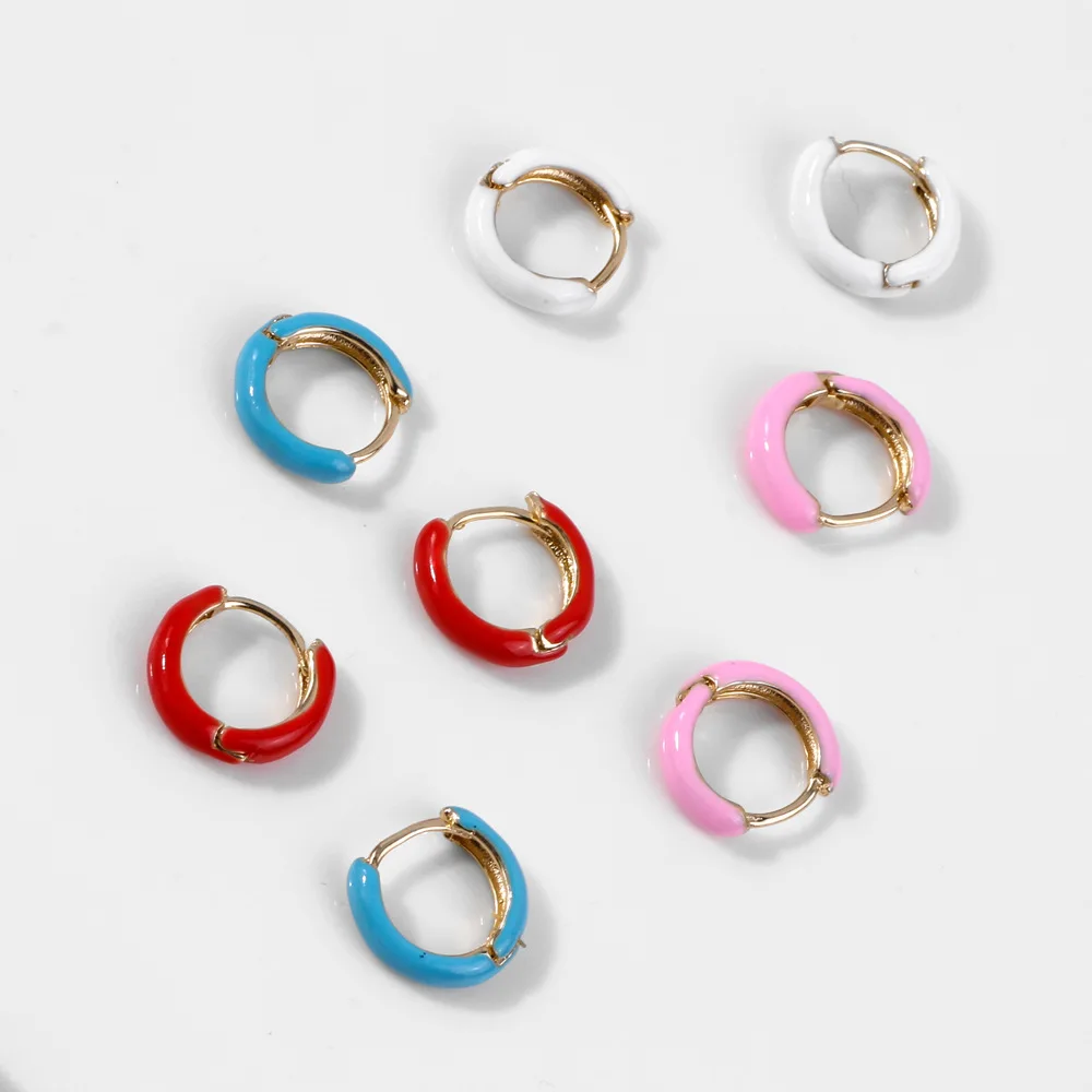 1 pair Small Hoop Earrings Women Colorful Enamel Mini Earring Neon