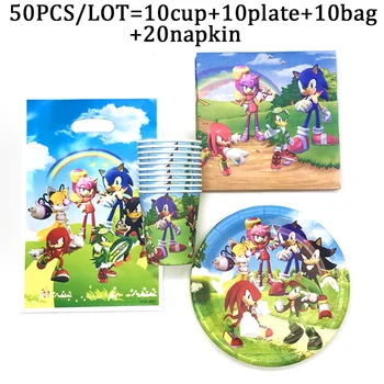 

Sonic The Hedgehog Theme Party Decoration Tableware Paper Cup Plate Napkin Gift Bag Kids Sonic Birthday Party Supplies Set 50PCS
