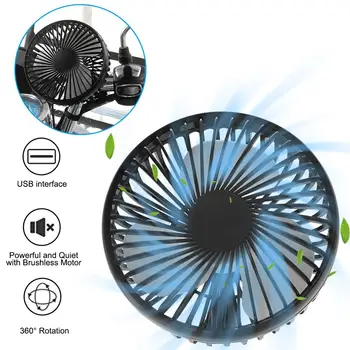

12V/24V Mini Car Fan ABS Black Auto Single Head Fan USB Universal Car Fan Suction Cup Car Seat Back Fan 360 degree Cooling Fan