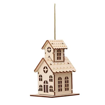 

Christmas Tree Pendant Wooden Lighted Cabin House for Xmas New Year Decoration (XMW005)