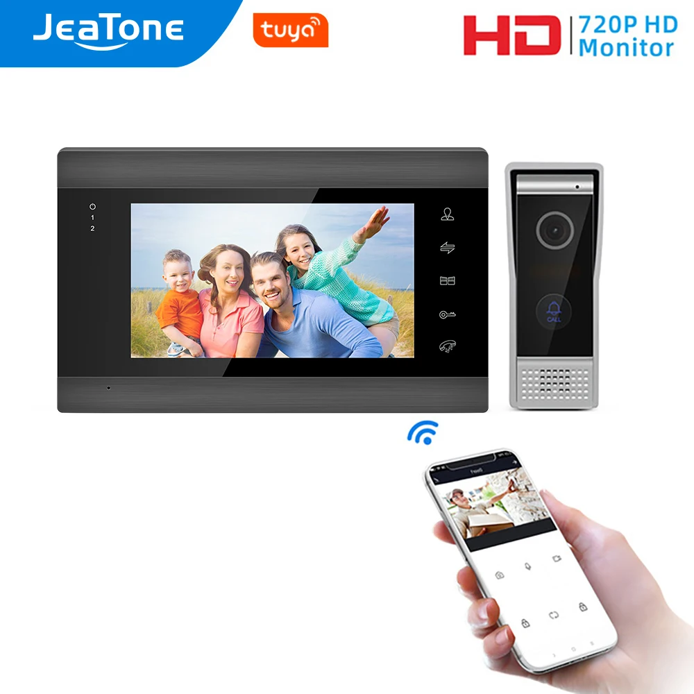 Jeatone Wi Fi Tuya 7 ''белый видеодомофон с 720P/AHD проводной дверной звонок камера