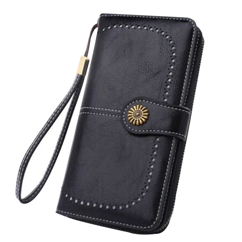 Черный RFID женский кожаный Длинный кошелек на молнии многофункциональный большой емкости кошелек XIN-Shipping - Цвет: Черный