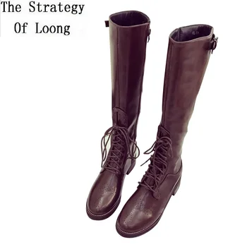 

Winter Fashion Women Buckle Belt Cross-tied Knee-High Equestrian Boots Ladies Sewing Zipper Plush Long Knight Boots 191226